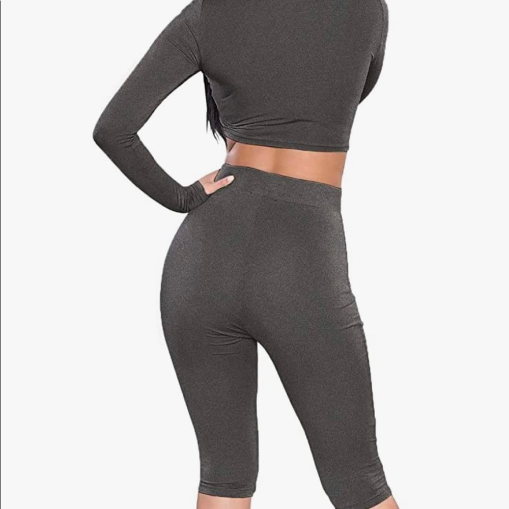 Womens Sexy Long Sleeve Crop Tops High Waist Leggings 2 Piece